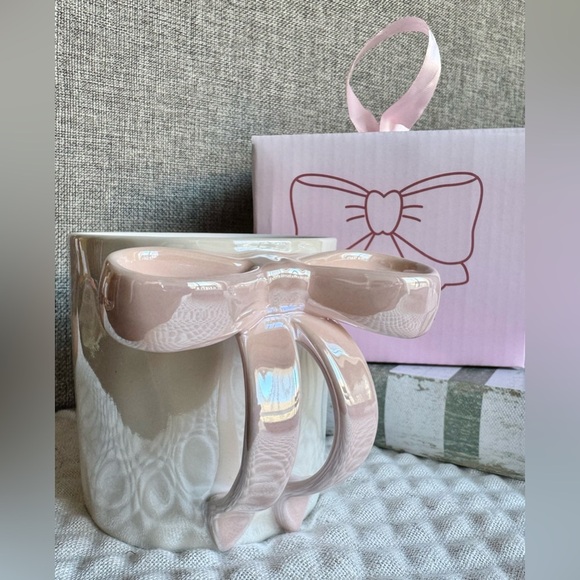 New Trendy Pink Bow Iridescent Textured Ceramic Coffee Tea Mug Cup 12oz w/ Box - Picture 2 of 10